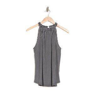 Adrianna Papell Ruffle Neck Sleeveless Top - Black/Ivory Gingham